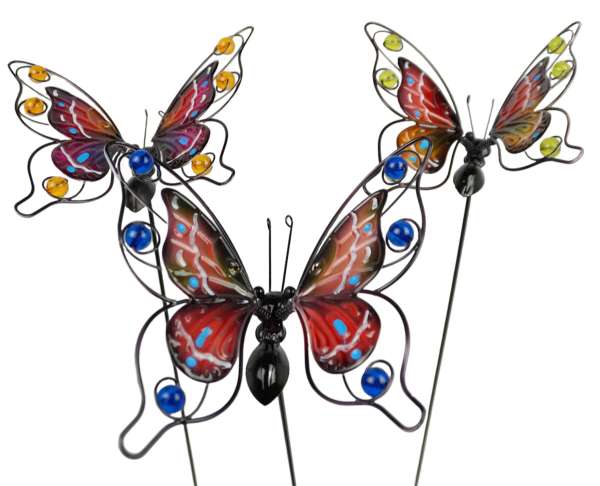 3er Set Farbenfrohe Gartenstecker Schmetterlinge Admiral ca. 55 cm - Gartendekoration